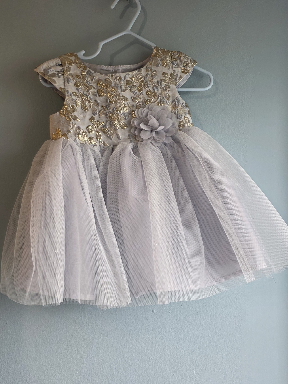Pottery Barn Kids Light Gray Tulle Dress with Gold Floral Bodice